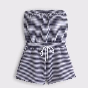 Abercrombie & Fitch Navy and White Striped Strapless Romper